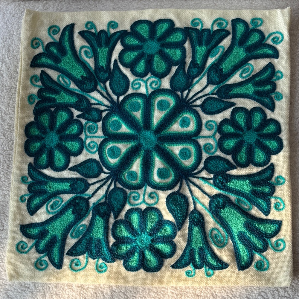 Peruvian Artisan Floral Embroidered Wool Throw Pillow Cover